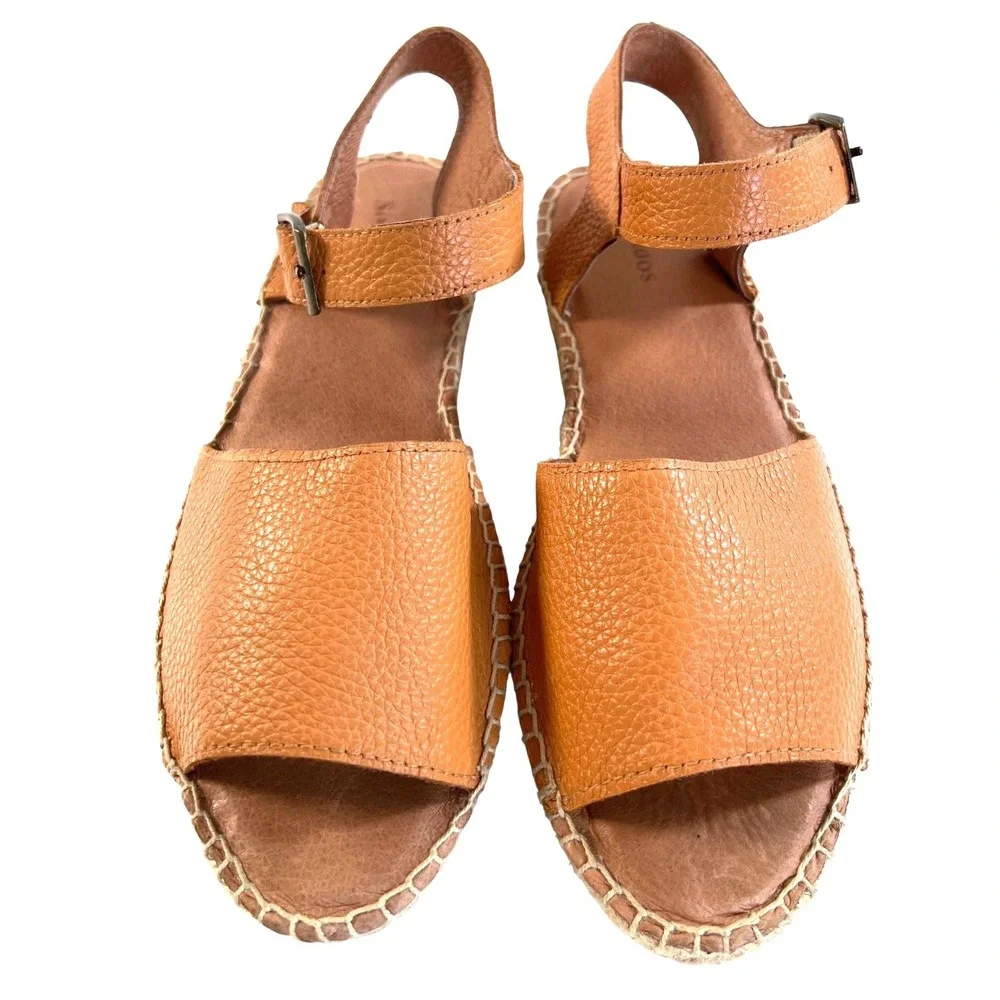 Soludos‎ Womens Tan Pebbled Leather Ankle Strap Espadrille Sandals Size 7.5 Flat